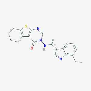 molecular formula C21H20N4OS B328312 3-[[(Z)-(7-ethylindol-3-ylidene)methyl]amino]-5,6,7,8-tetrahydro-[1]benzothiolo[2,3-d]pyrimidin-4-one 