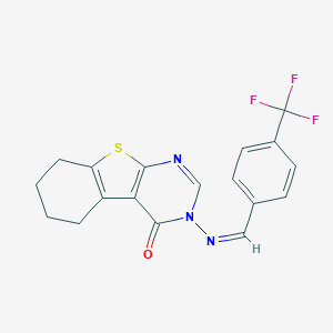 molecular formula C18H14F3N3OS B328315 3-{[4-(trifluoromethyl)benzylidene]amino}-5,6,7,8-tetrahydro[1]benzothieno[2,3-d]pyrimidin-4(3H)-one 