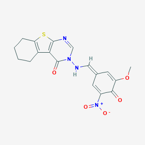 molecular formula C18H16N4O5S B328316 3-[[(E)-(3-methoxy-5-nitro-4-oxocyclohexa-2,5-dien-1-ylidene)methyl]amino]-5,6,7,8-tetrahydro-[1]benzothiolo[2,3-d]pyrimidin-4-one 