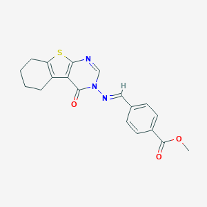 molecular formula C19H17N3O3S B328317 methyl 4-{[(4-oxo-5,6,7,8-tetrahydro[1]benzothieno[2,3-d]pyrimidin-3(4H)-yl)imino]methyl}benzoate 