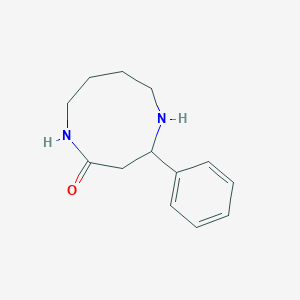 molecular formula C13H18N2O B3283310 4-Phenyl-1,5-diazacyclononane-2-one CAS No. 76528-87-5