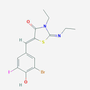 (2Z,5Z)-5-(3-bromo-4-hydroxy-5-iodobenzylidene)-3-ethyl-2-(ethylimino)-1,3-thiazolidin-4-one