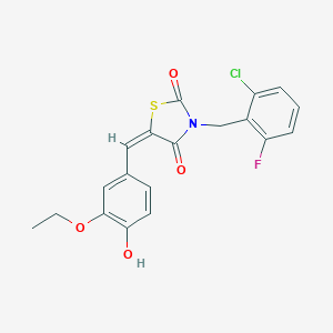 molecular formula C19H15ClFNO4S B328347 3-(2-Chloro-6-fluorobenzyl)-5-(3-ethoxy-4-hydroxybenzylidene)-1,3-thiazolidine-2,4-dione 
