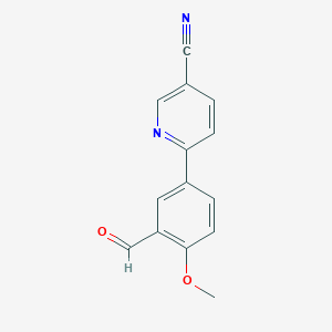 molecular formula C14H10N2O2 B3283587 6-(3-甲酰基-4-甲氧基苯基)烟腈 CAS No. 769972-00-1