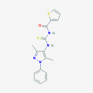 molecular formula C17H16N4OS2 B328359 N-[(3,5-dimethyl-1-phenyl-1H-pyrazol-4-yl)carbamothioyl]thiophene-2-carboxamide 