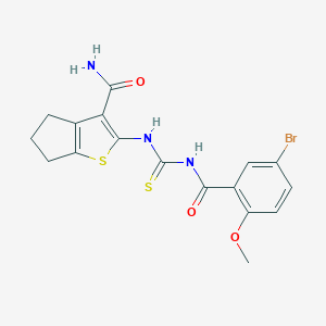 molecular formula C17H16BrN3O3S2 B328360 2-({[(5-bromo-2-methoxybenzoyl)amino]carbothioyl}amino)-5,6-dihydro-4H-cyclopenta[b]thiophene-3-carboxamide 