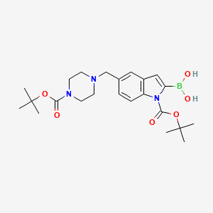 molecular formula C23H34BN3O6 B3283652 1H-Indole-1-carboxylic acid, 2-borono-5-[[4-[(1,1-dimethylethoxy)carbonyl]-1-piperazinyl]methyl]-, 1-(1,1-dimethylethyl) ester CAS No. 771477-41-9