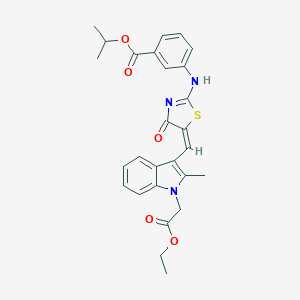 molecular formula C27H27N3O5S B328367 propan-2-yl 3-[[(5E)-5-[[1-(2-ethoxy-2-oxoethyl)-2-methylindol-3-yl]methylidene]-4-oxo-1,3-thiazol-2-yl]amino]benzoate 