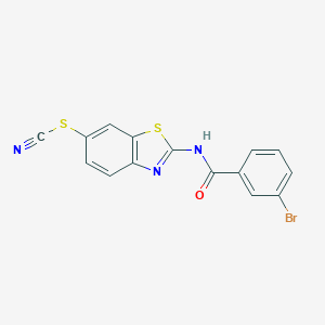 molecular formula C15H8BrN3OS2 B328376 2-[(3-Bromobenzoyl)amino]-1,3-benzothiazol-6-yl thiocyanate 