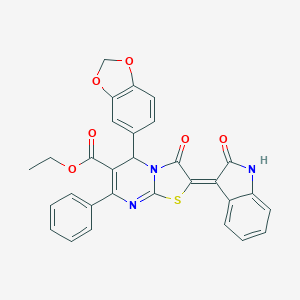 ethyl 5-(1,3-benzodioxol-5-yl)-3-oxo-2-(2-oxo-1,2-dihydro-3H-indol-3-ylidene)-7-phenyl-2,3-dihydro-5H-[1,3]thiazolo[3,2-a]pyrimidine-6-carboxylate