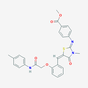 molecular formula C28H25N3O5S B328387 methyl 4-{[(2E,5E)-3-methyl-5-(2-{2-[(4-methylphenyl)amino]-2-oxoethoxy}benzylidene)-4-oxo-1,3-thiazolidin-2-ylidene]amino}benzoate 