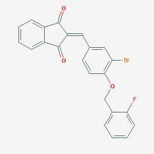 molecular formula C23H14BrFO3 B328407 2-{3-bromo-4-[(2-fluorobenzyl)oxy]benzylidene}-1H-indene-1,3(2H)-dione 