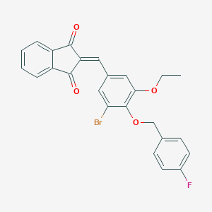 molecular formula C25H18BrFO4 B328410 2-{3-bromo-5-ethoxy-4-[(4-fluorobenzyl)oxy]benzylidene}-1H-indene-1,3(2H)-dione 