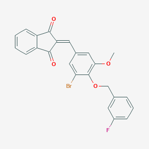 molecular formula C24H16BrFO4 B328413 2-{3-bromo-4-[(3-fluorobenzyl)oxy]-5-methoxybenzylidene}-1H-indene-1,3(2H)-dione 