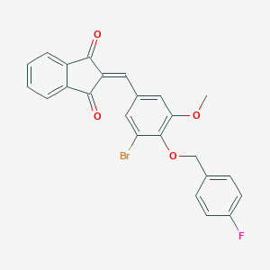 molecular formula C24H16BrFO4 B328414 2-{3-bromo-4-[(4-fluorobenzyl)oxy]-5-methoxybenzylidene}-1H-indene-1,3(2H)-dione 