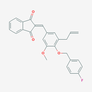 molecular formula C27H21FO4 B328415 2-{4-[(4-fluorobenzyl)oxy]-3-methoxy-5-(prop-2-en-1-yl)benzylidene}-1H-indene-1,3(2H)-dione 