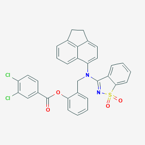 molecular formula C33H22Cl2N2O4S B328424 2-{[1,2-Dihydroacenaphthylen-5-yl(1,1-dioxido-1,2-benzisothiazol-3-yl)amino]methyl}phenyl 3,4-dichlorobenzoate 