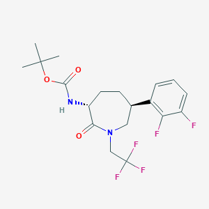 molecular formula C19H23F5N2O3 B3284248 tert-Butyl (3R,6S)-6-(2,3-difluorophenyl)-2-oxo-1-(2,2,2-trifluoroethyl)azepan-3-ylcarbamate CAS No. 781650-42-8