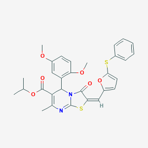 molecular formula C30H28N2O6S2 B328430 isopropyl 5-(2,5-dimethoxyphenyl)-7-methyl-3-oxo-2-{[5-(phenylsulfanyl)-2-furyl]methylene}-2,3-dihydro-5H-[1,3]thiazolo[3,2-a]pyrimidine-6-carboxylate 