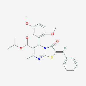 molecular formula C26H26N2O5S B328432 isopropyl 2-benzylidene-5-(2,5-dimethoxyphenyl)-7-methyl-3-oxo-2,3-dihydro-5H-[1,3]thiazolo[3,2-a]pyrimidine-6-carboxylate 