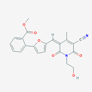 molecular formula C22H18N2O6 B328436 methyl 2-(5-{(Z)-[5-cyano-1-(2-hydroxyethyl)-4-methyl-2,6-dioxo-1,6-dihydropyridin-3(2H)-ylidene]methyl}-2-furyl)benzoate 