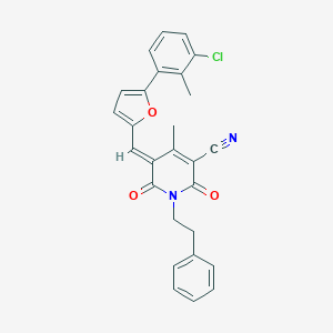 molecular formula C27H21ClN2O3 B328437 5-{[5-(3-Chloro-2-methylphenyl)-2-furyl]methylene}-4-methyl-2,6-dioxo-1-(2-phenylethyl)-1,2,5,6-tetrahydro-3-pyridinecarbonitrile 
