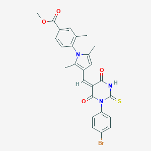 molecular formula C26H22BrN3O4S B328444 methyl 4-(3-{(E)-[1-(4-bromophenyl)-4,6-dioxo-2-thioxotetrahydropyrimidin-5(2H)-ylidene]methyl}-2,5-dimethyl-1H-pyrrol-1-yl)-3-methylbenzoate 