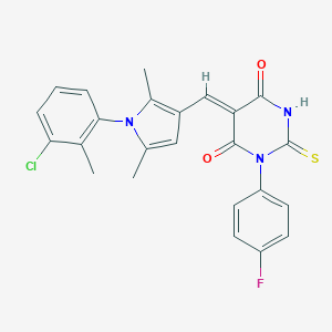 molecular formula C24H19ClFN3O2S B328446 (5Z)-5-{[1-(3-chloro-2-methylphenyl)-2,5-dimethyl-1H-pyrrol-3-yl]methylidene}-1-(4-fluorophenyl)-2-thioxodihydropyrimidine-4,6(1H,5H)-dione 