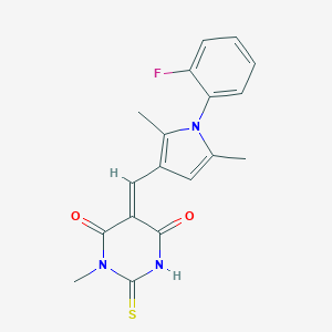 molecular formula C18H16FN3O2S B328447 5-{[1-(2-fluorophenyl)-2,5-dimethyl-1H-pyrrol-3-yl]methylene}-1-methyl-2-thioxodihydro-4,6(1H,5H)-pyrimidinedione 