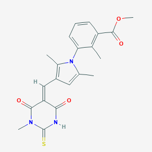 molecular formula C21H21N3O4S B328448 methyl 3-{2,5-dimethyl-3-[(E)-(1-methyl-4,6-dioxo-2-thioxotetrahydropyrimidin-5(2H)-ylidene)methyl]-1H-pyrrol-1-yl}-2-methylbenzoate 