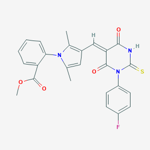 molecular formula C25H20FN3O4S B328449 methyl 2-{3-[(1-(4-fluorophenyl)-4,6-dioxo-2-thioxotetrahydro-5(2H)-pyrimidinylidene)methyl]-2,5-dimethyl-1H-pyrrol-1-yl}benzoate 