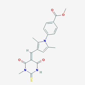 molecular formula C20H19N3O4S B328453 methyl 4-{2,5-dimethyl-3-[(1-methyl-4,6-dioxo-2-thioxotetrahydro-5(2H)-pyrimidinylidene)methyl]-1H-pyrrol-1-yl}benzoate 