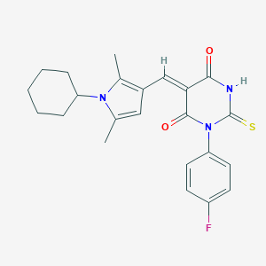 molecular formula C23H24FN3O2S B328454 (5Z)-5-[(1-cyclohexyl-2,5-dimethyl-1H-pyrrol-3-yl)methylidene]-1-(4-fluorophenyl)-2-thioxodihydropyrimidine-4,6(1H,5H)-dione 