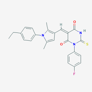molecular formula C25H22FN3O2S B328457 (5Z)-5-{[1-(4-ethylphenyl)-2,5-dimethyl-1H-pyrrol-3-yl]methylidene}-1-(4-fluorophenyl)-2-thioxodihydropyrimidine-4,6(1H,5H)-dione 