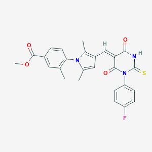 molecular formula C26H22FN3O4S B328462 methyl 4-{3-[(1-(4-fluorophenyl)-4,6-dioxo-2-thioxotetrahydro-5(2H)-pyrimidinylidene)methyl]-2,5-dimethyl-1H-pyrrol-1-yl}-3-methylbenzoate 