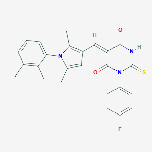 molecular formula C25H22FN3O2S B328463 5-{[1-(2,3-dimethylphenyl)-2,5-dimethyl-1H-pyrrol-3-yl]methylene}-1-(4-fluorophenyl)-2-thioxodihydro-4,6(1H,5H)-pyrimidinedione 