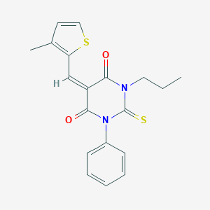 molecular formula C19H18N2O2S2 B328468 (5E)-5-[(3-methylthiophen-2-yl)methylidene]-1-phenyl-3-propyl-2-thioxodihydropyrimidine-4,6(1H,5H)-dione 