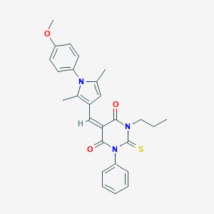 molecular formula C27H27N3O3S B328469 (5E)-5-{[1-(4-methoxyphenyl)-2,5-dimethyl-1H-pyrrol-3-yl]methylidene}-1-phenyl-3-propyl-2-thioxodihydropyrimidine-4,6(1H,5H)-dione 