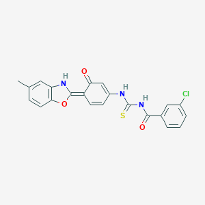 molecular formula C22H16ClN3O3S B328490 3-chloro-N-[[(4E)-4-(5-methyl-3H-1,3-benzoxazol-2-ylidene)-3-oxocyclohexa-1,5-dien-1-yl]carbamothioyl]benzamide 