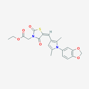 molecular formula C21H20N2O6S B328491 ethyl (5-{[1-(1,3-benzodioxol-5-yl)-2,5-dimethyl-1H-pyrrol-3-yl]methylene}-2,4-dioxo-1,3-thiazolidin-3-yl)acetate 