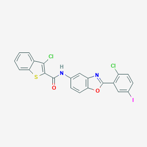 molecular formula C22H11Cl2IN2O2S B328495 3-chloro-N-[2-(2-chloro-5-iodophenyl)-1,3-benzoxazol-5-yl]-1-benzothiophene-2-carboxamide 
