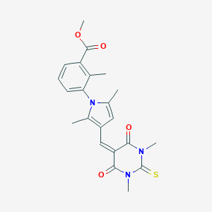 molecular formula C22H23N3O4S B328505 methyl 3-{3-[(1,3-dimethyl-4,6-dioxo-2-thioxotetrahydropyrimidin-5(2H)-ylidene)methyl]-2,5-dimethyl-1H-pyrrol-1-yl}-2-methylbenzoate 