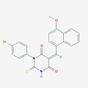 molecular formula C22H15BrN2O3S B328513 (5Z)-1-(4-bromophenyl)-5-[(4-methoxynaphthalen-1-yl)methylidene]-2-thioxodihydropyrimidine-4,6(1H,5H)-dione 