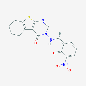 molecular formula C17H14N4O4S B328522 3-[[(Z)-(5-nitro-6-oxocyclohexa-2,4-dien-1-ylidene)methyl]amino]-5,6,7,8-tetrahydro-[1]benzothiolo[2,3-d]pyrimidin-4-one 