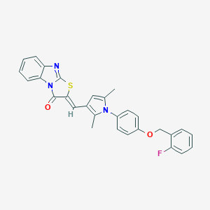 molecular formula C29H22FN3O2S B328524 (2Z)-2-[(1-{4-[(2-fluorobenzyl)oxy]phenyl}-2,5-dimethyl-1H-pyrrol-3-yl)methylidene][1,3]thiazolo[3,2-a]benzimidazol-3(2H)-one 