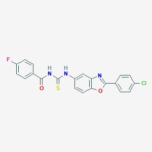 molecular formula C21H13ClFN3O2S B328530 N-{[2-(4-chlorophenyl)-1,3-benzoxazol-5-yl]carbamothioyl}-4-fluorobenzamide 