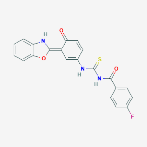 molecular formula C21H14FN3O3S B328533 N-[[(3E)-3-(3H-1,3-benzoxazol-2-ylidene)-4-oxocyclohexa-1,5-dien-1-yl]carbamothioyl]-4-fluorobenzamide 