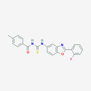 molecular formula C22H16FN3O2S B328540 N-{[2-(2-fluorophenyl)-1,3-benzoxazol-5-yl]carbamothioyl}-4-methylbenzamide 