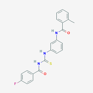 molecular formula C22H18FN3O2S B328561 N-[3-({[(4-fluorophenyl)carbonyl]carbamothioyl}amino)phenyl]-2-methylbenzamide 