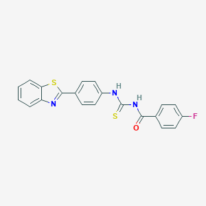 molecular formula C21H14FN3OS2 B328563 N-[4-(1,3-benzothiazol-2-yl)phenyl]-N'-(4-fluorobenzoyl)thiourea 